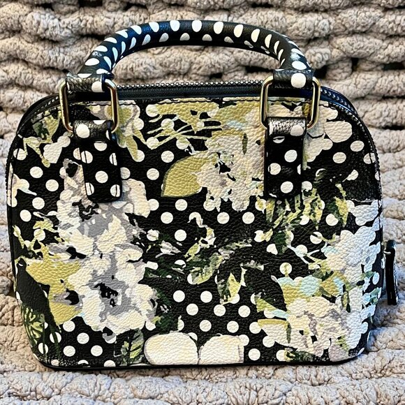 Betsy Johnson Black, White & Grey Floral Polka Dot Print Handbag - Picture 3 of 16